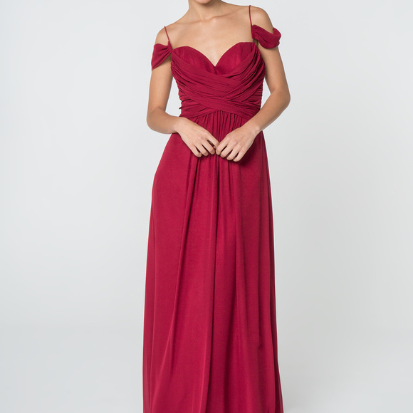 NEW BURGUNDY Sweetheart Neckline Chiffon Long Dress GL2824